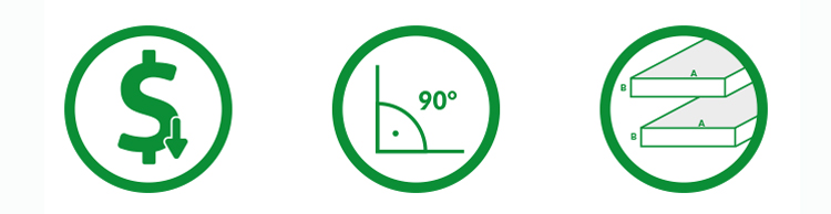 Zalety korzystania z strugarko-grubościówki | agencja-amk.pl trzy ikony - niski koszt - kąt 90 stopni - jednakowe wymiary