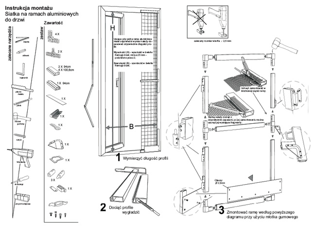 Moskitiera drzwiowa ramowa grafitowa | biała 100x210cm - zestaw