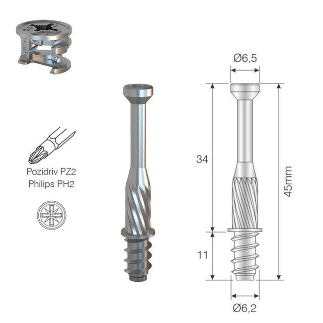 Złącze mimośrodowe Ø15x11.5 mm do płyt 14 i 15 mm - 10 kpl.