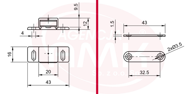 Zatrzask, zamek magnetyczny do moskitiery biały
