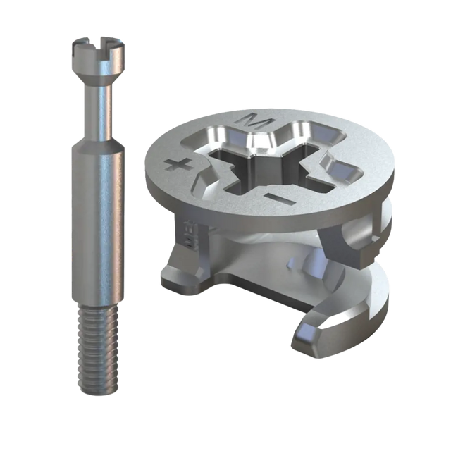 Mimośród Ø15x10 mm do płyty 12 mm + trzpień M4 24 mm - 10 kpl.