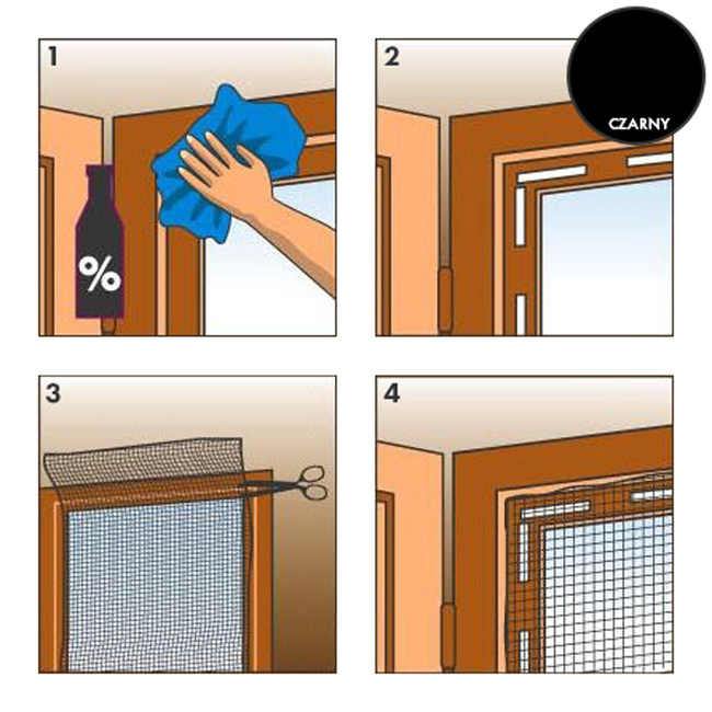 Moskitiera poliestrowa czarna 150X180cm z taśmą samoprzylepną