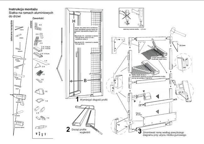 Moskitiera drzwiowa ramowa grafitowa | biała 120x240cm - zestaw