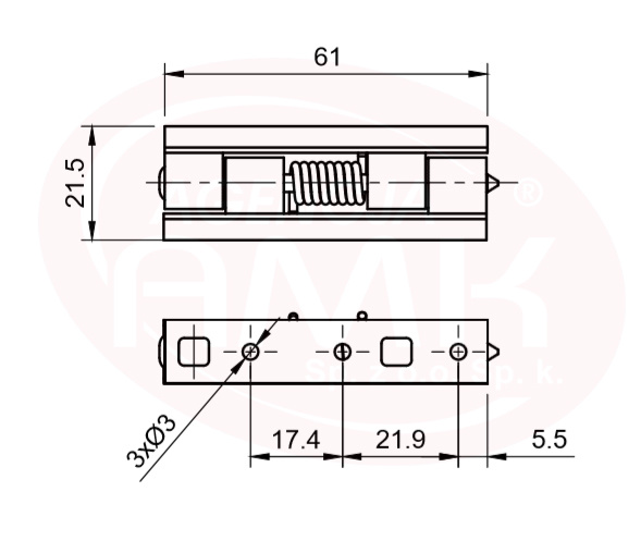 Zawias do moskitiery drzwiowy, aluminiowy ze sprężyną (samozamykaczem)