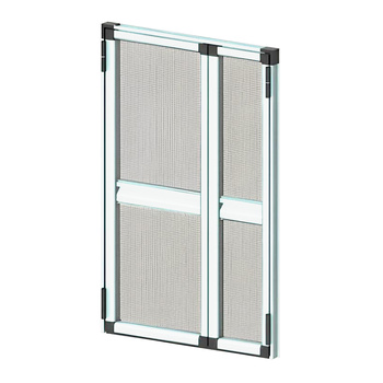 Drzwi uchylne z moskitierą dwuskrzydłowe 200x240 cm, białe, uchwyt i narożniki czarne