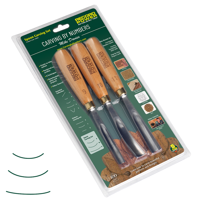 Dłuta rzeźbiarskie do drewna do rzeźbienia łyżek, gotowy zestaw 3 szt. Premium Record Power
