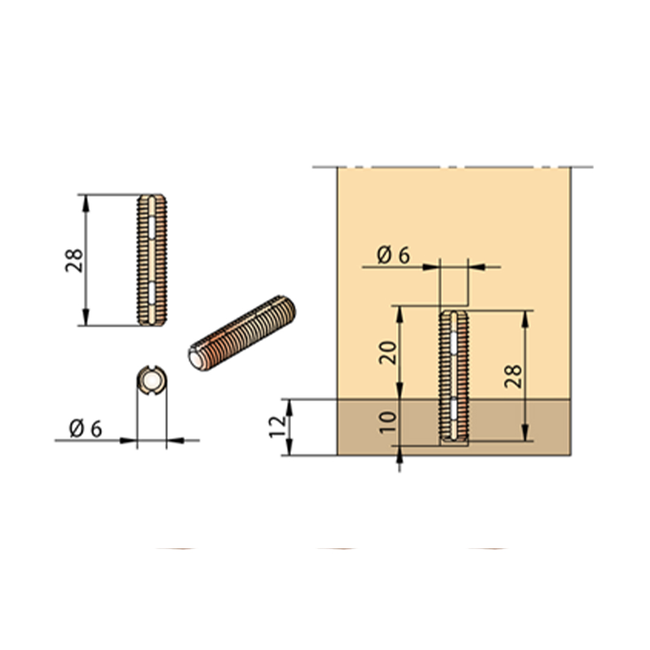 Kołek meblowy Ø6 x 28 mm z tworzywa sztucznego KNAPP – 50 szt.