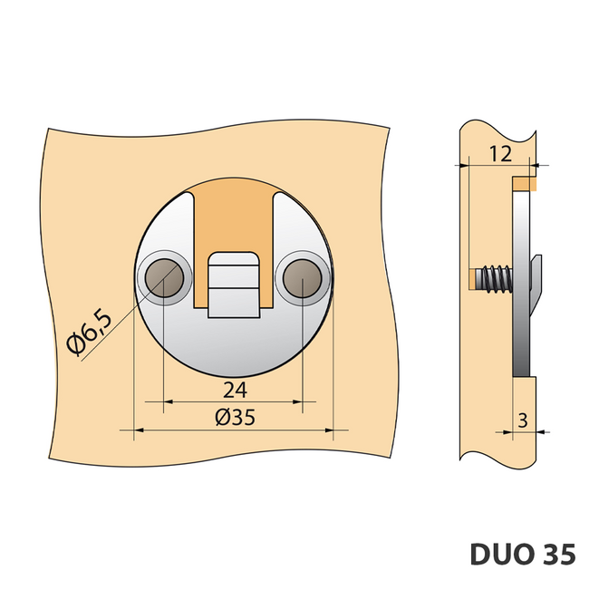 Hakowe złącze meblowe z tolerancją DUO 35 mL
